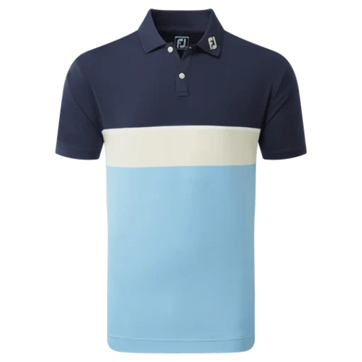 FootJoy Colour Theory Golf Polo Shirt - Navy/White/Almond/True Blue