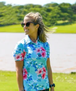 Custom Apparel Ladies Funky Golf Shirt - Blue Floral