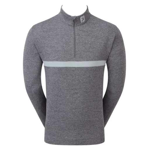 FootJoy Inset Stripe Chill-out Zip Neck Golf Sweater - Heather Gravel / Heather Grey Cliff