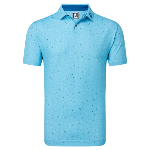FootJoy Tweed Texture Pique Self Collar Golf Polo Shirt - Blue Sky