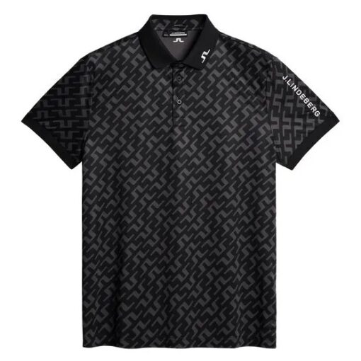 J Lindeberg Tour Tech Regular Fit Golf Shirt - Black / Grey