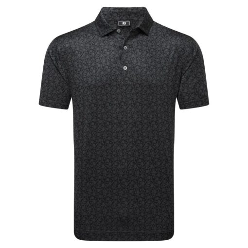 FootJoy Painted Floral Lisle Golf Polo Shirt - Black