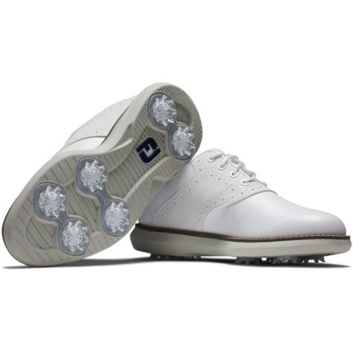 FootJoy Junior Traditions Unisex Golf Shoes - White / White / Grey