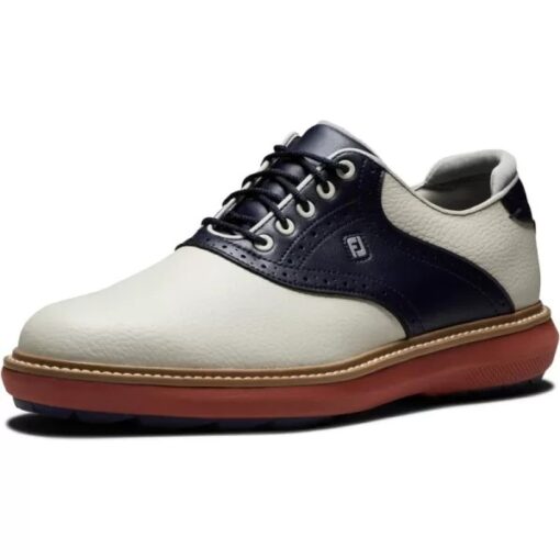 FootJoy Men’s Traditions Spikeless Golf Shoe - White/Navy/Brick (Medium)